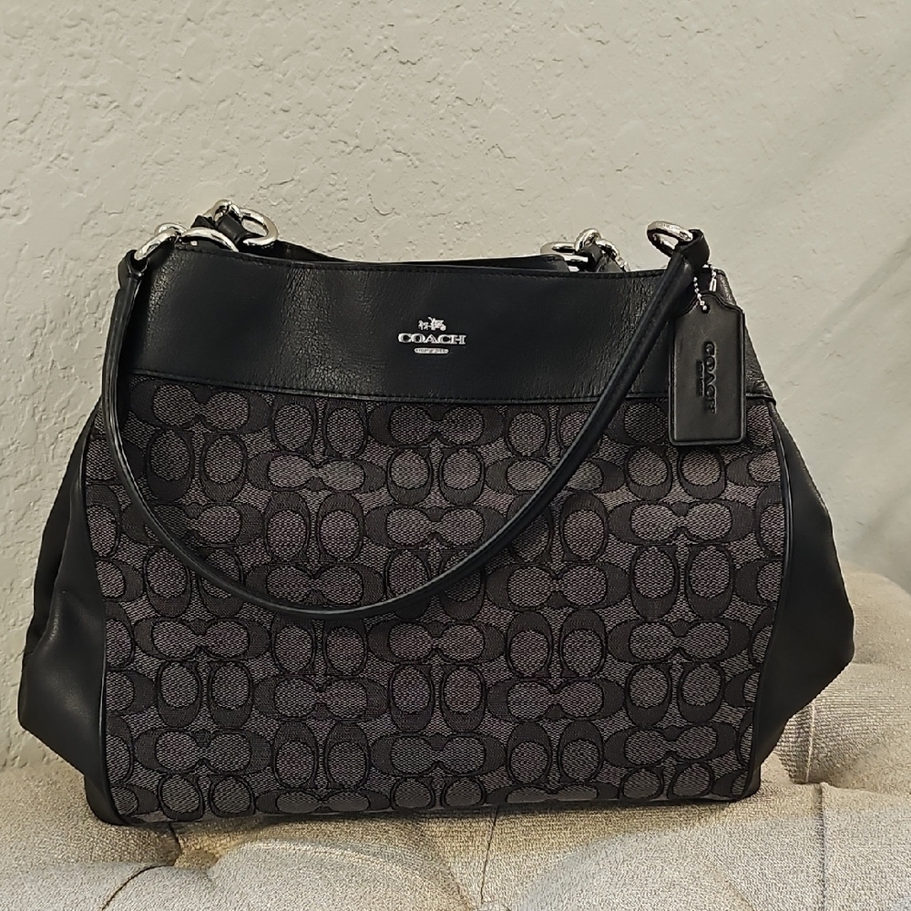 Coach Black and Gray Signature Shoulder Bag